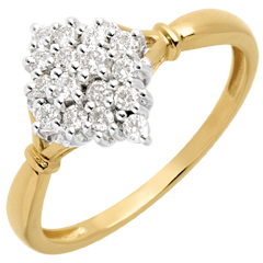 Inel romb pavat - 0.33 carate - 16 diamante - aur alb şi aur galben de 18K