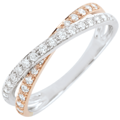 Alliance Saturne Duo double diamant - or blanc et or rose 9 carats