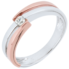 Anello solitario Nido Prezioso - Oro bianco e Oro rosa - 18 carati - Diamante