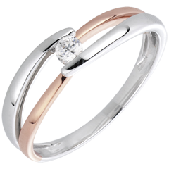 Bague Solitaire Nid Précieux - Matin - diamant 0.10 carat - or blanc et or rose 18 carats