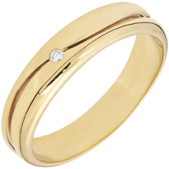Bague Amour - Alliance homme or jaune 9 carats - diamant 0.022 carat
