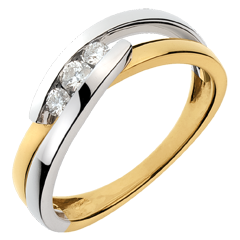 Bague trilogie Nid Précieux - Sérénade - 3 diamants - or blanc et or jaune 18 carats