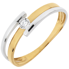 Bague Solitaire Embrassée - or blanc et or jaune 18 carats