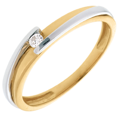 Solitaire Ring Precious Nest - Contemporary - yellow gold and white gold - 0.04 carat - 18 carats