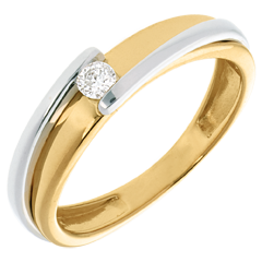 Contemporary Solitaire ring yellow and white gold