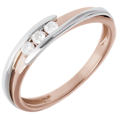 Trilogie Ring Kostbarer Kokon - Anziehungskraft -Weiß- und Roségold - 3 Diamanten 0.11 Karat - 18 Karat