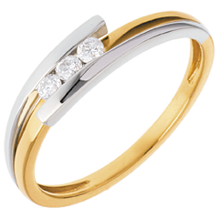 Trilogie das Kostbarer Kokon - Anziehungskraft - Gelb und Weißgold- 3 Diamanten 0. 12 Karat