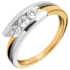 Trilogie das Kostbarer Kokon - Anziehungskraft - Gelb und Weißgold - 3 Diamanten 0. 41 Karat - 18 Karat