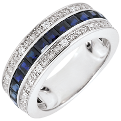 Anello Costellazione - Zodiaco - Oro bianco - 18 carati - Zaffiri blu - Diamanti 