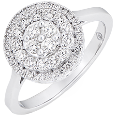 Anello di fidanzamento Destino - Doppio halo cabochon - oro bianco 18 carati e diamanti