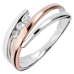Anello di fidanzamento Nido Prezioso - Trio di diamanti - Oro rosa e Oro bianco - 18 carati - 3 Diamanti 