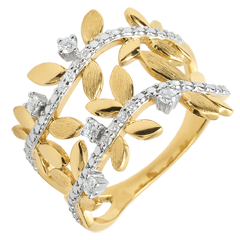 Anello Giardino Incantato - Fogliame Reale Doppio - Diamanti e Oro giallo - 18 carati