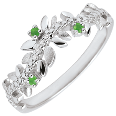 Anello Giardino Incantato - Fogliame Reale - Oro bianco, Diamante e Smeraldi - 9 Carati