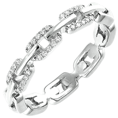 Anello Sguardo d'Oriente - Maglia Cubana Diamanti variante - oro bianco 9 carati e diamanti