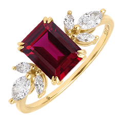 Anillo Ismée – Oro amarillo de 9 quilates, rubí y diamantes sintéticos