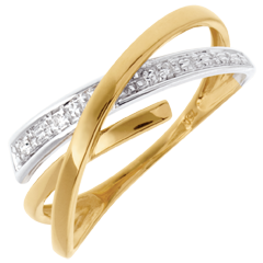 Anneau Voltige pavé - 3 diamants - or blanc et or jaune 18 carats