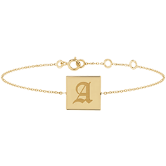 Armband mit viereckigem Anhänger mit Gravur - Gelbgold, 9 Karat - Kollektion ABC Yours - Edenly Yours