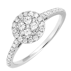 « L'Atelier » n. 211407 - Anello Oro bianco 18 carati - Cluster di diamanti naturali Rotonda equivalente 0.5 - Halo Diamante - Incastonatura Diamante