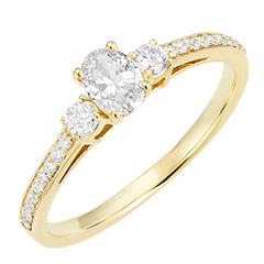 « L'Atelier » Nº160326 - Ring Gelbgold 375/-(9Kt) - Diamant Oval 0.3 Karat - Seitliche Steine Diamant - Fassung Diamant