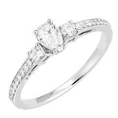 « L'Atelier » Nº160427 - Ring Witgoud 18 karaat - Diamant Peer 0.3 Karaat - Aanleunende edelstenen Diamant - Setting Diamant