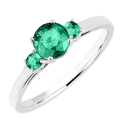 « L'Atelier » Nº164284 - Ring Witgoud 9 karaat - Smaragd rond 0.5 Karaat - Aanleunende edelstenen Smaragd