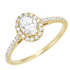 « L'Atelier » Nº170149 - Ring Geelgoud 18 karaat - Diamant Ovaal 0.5 Karaat - Halo Diamant - Setting Diamant