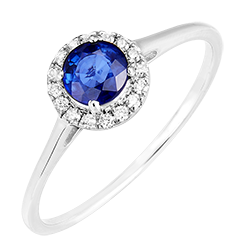 « L'Atelier » Nº170579 - Bague Or blanc 18 carats - Saphir bleu Rond 0.5 carat - Halo Diamant