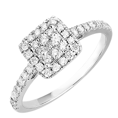 « L'Atelier » nr. 211455 - Ring Witgoud 18 karaat - Cluster van natuurlijke diamantent Prinses gelijkwaardig 0.5 - Halo Diamant - Setting Diamant