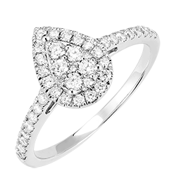 « L'Atelier » nr. 211599 - Ring Witgoud 18 karaat - Cluster van natuurlijke diamantent Peer gelijkwaardig 0.5 - Halo Diamant - Setting Diamant