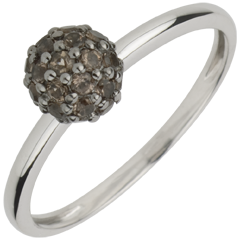 Anillo Aves del Paraíso - bola - oro blanco 9 quilates y cuarzo ahumado