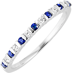 Anillo de bodas Ave del Paraíso - zafiros y diamantes - oro blanco 18 quilates