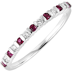 Anillo de bodas Ave del Paraíso - rubíes y diamantes - oro blanco 9 quilates