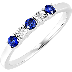 Anillo de bodas Ave del Paraíso - zafiros y diamantes - oro blanco 18 quilates