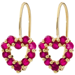 Pendientes Corazón Rosie - oro amarillo 9 quilates y rubíes