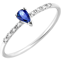Anillo Ave del Paraíso - Pera - oro blanco de 9 quilates, saphir et diamants