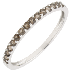 Anillo Aves del Paraíso - una fila - oro blanco 9 quilates y cuarzo ahumado