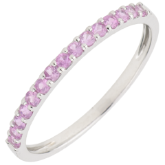 Anillo Aves del Paraíso - una fila - oro blanco 9 quilates y zafiro rosa