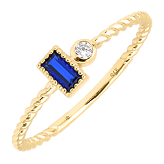 Anillo Maelis – Oro amarillo de 9 quilates, zafiro y diamante sintéticos