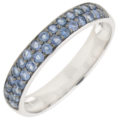 Anillo Aves del Paraíso - dos filas - oro blanco 9 quilates y zafiro azul