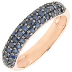 Anillo Aves del Paraíso - tres filas - oro rosa 9 quilates y zafiro azul