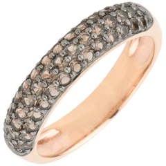 Anillo Aves del Paraíso - tres filas - oro rosa 9 quilates y cuarzo fumé