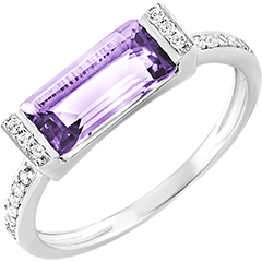 Anillo Ave del Paraíso - Encantada - oro blanco de 9 quilates, amatista y diamantes