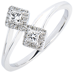 Bague Abondance - Toi & Moi Diamants Princesses - or blanc 9 carats et diamants