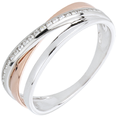 Bague anneaux variation et diamants - or blanc et or rose 18 carats