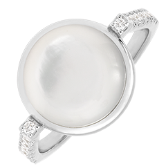 Bague Cabochon Aura Nacrée - or blanc 9 carats et diamants