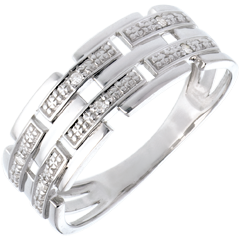 Bague canevas or blanc 18 carats pavée diamants - 6 diamants