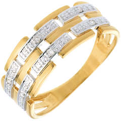 Bague Canevas pavée diamants - 6 diamants - or blanc et or jaune 18 carats