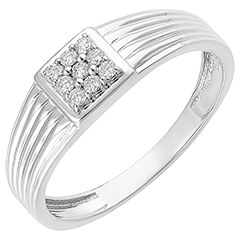 Bague Clair Obscur - Chevalière Pavé - or blanc 9 carats et diamants