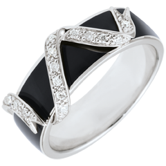 Bague Clair Obscur - Ruban d'étoiles - laque noire et diamants - or blanc 18 carats
