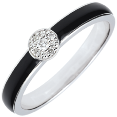 Bague Clair Obscur Solitaire - laque noire et Diamants 0.04 ct - or blanc 9 carats